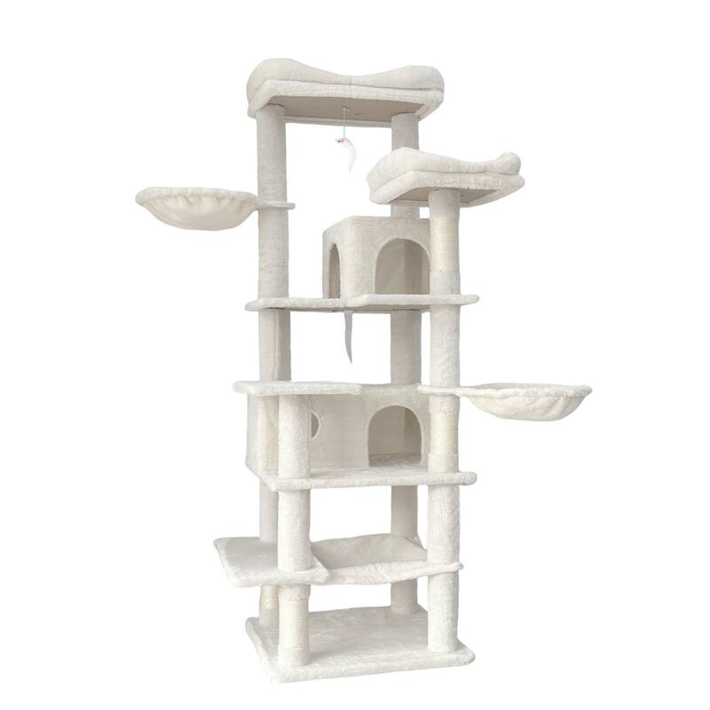 68 in Tall Multi-Level Green Cat Tree with Hammocks, Hanging Basket, Cat Cave, Removeable Cushion, Scratching Posts