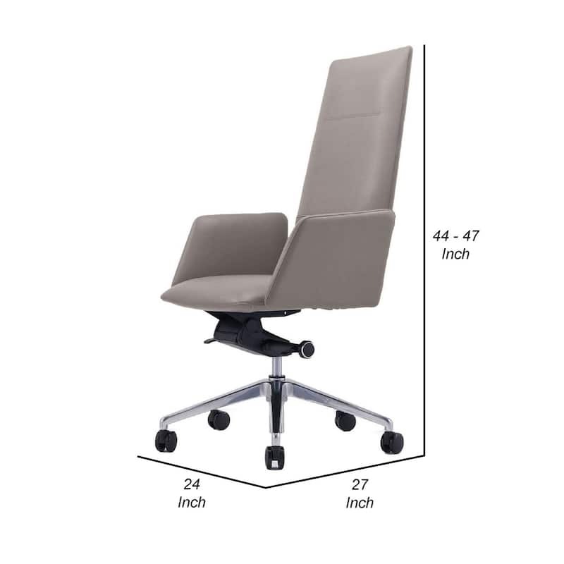 Modern Grey Faux Leather Office Chair with Tall Stitched Back, Chrome Frame, Knee Tilt and Swivel Base