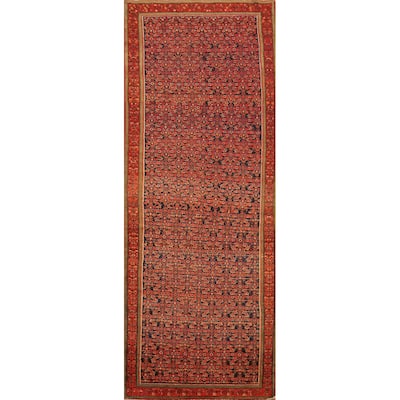 Hand Knotted Oriental 100% Wool Carpet Traditional Geometric Oranges & Rust Malayer Runner Rug - 12' 3'' X 3' 7''