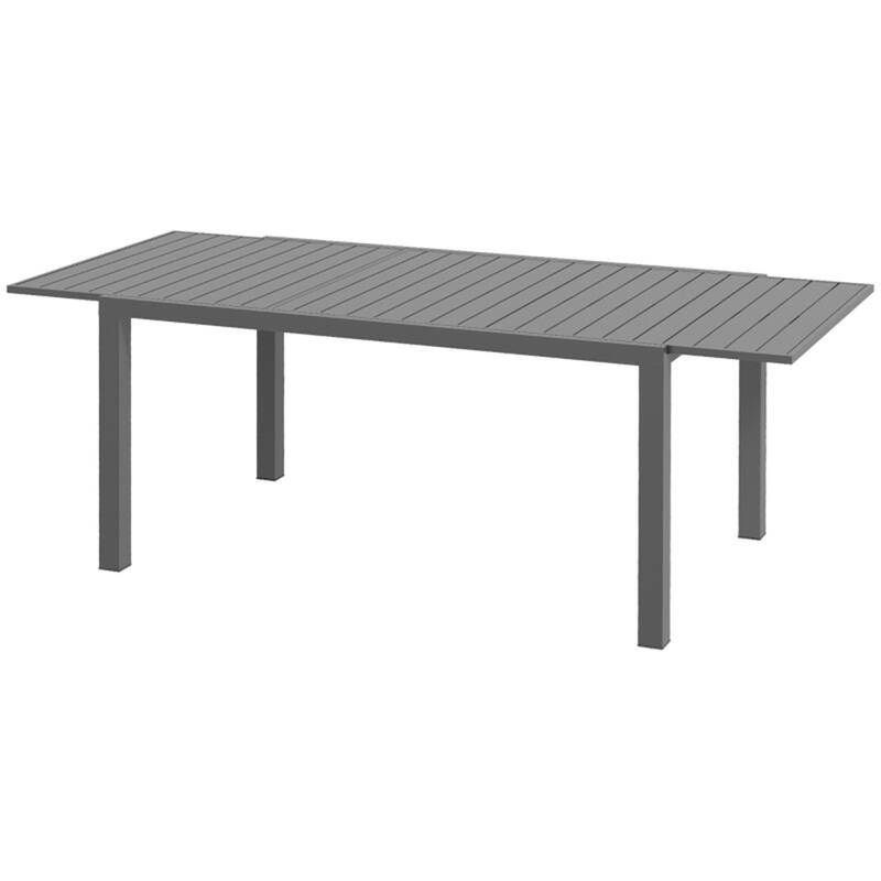 Charcoal Grey Expandable Aluminum Garden Dining Table for 6–8 People with Slatted Top Design - 59" / 82.75" L x 37" W x 28.75" H