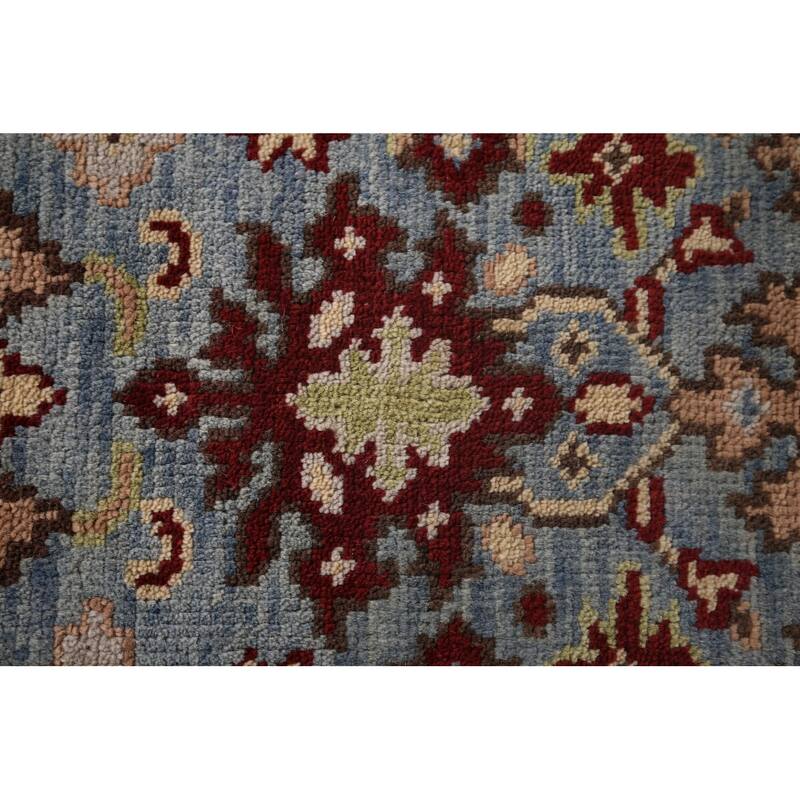 Light Blue Geometric Heriz Serapi Accent Rug Handmade Wool Carpet - 2'11"x 5'2"