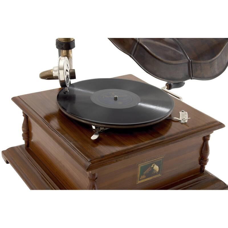 Wood Functional Gramophone with Record - Brown - Roche River Decor