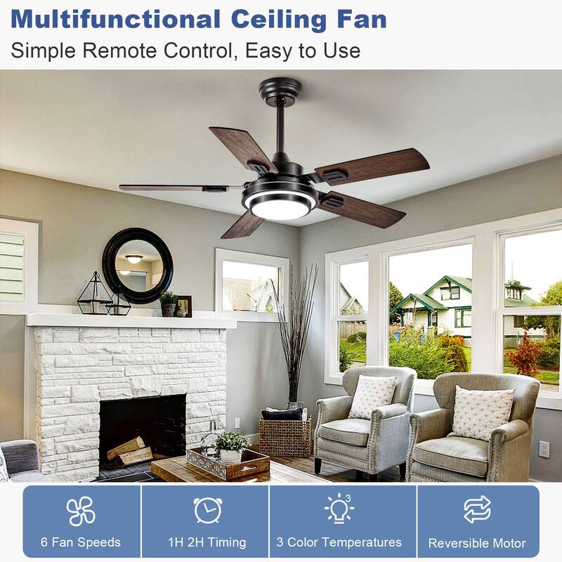 42-52Inch Ceiling Fan with Light: with 5 Blades Dual Finish Reversible - with Remote Control for Living Room Outdoor Patios