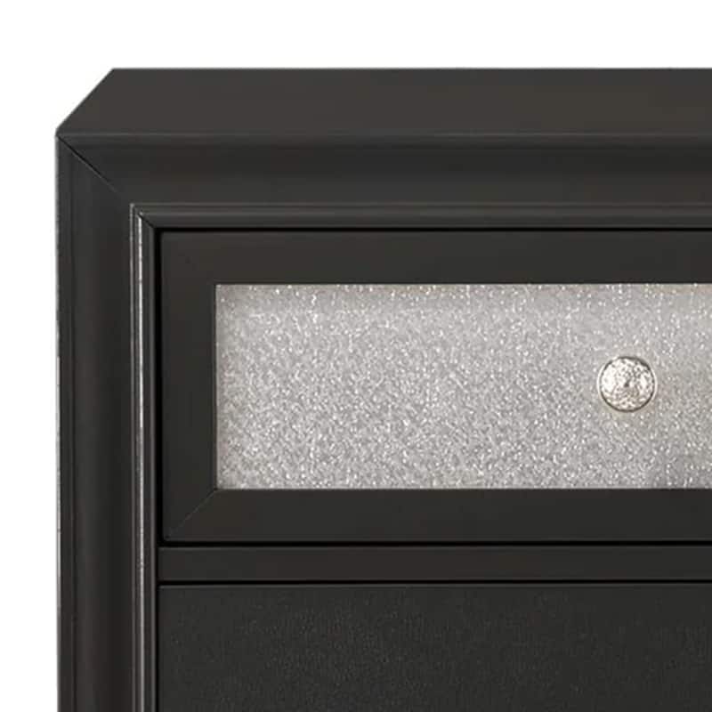 Lexi Nightstand, 2 Drawers, Silver Handles and Knobs, Black Veneer