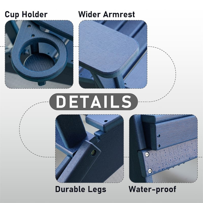 HDPE Folding Adirondack Chair with Cup Holder,Weather-Resistant, Low Maintenance,Supports up to 400lbs