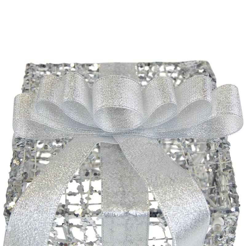 3 LED Silver Glitter Threaded Gift Boxes Outdoor Christmas Decoration