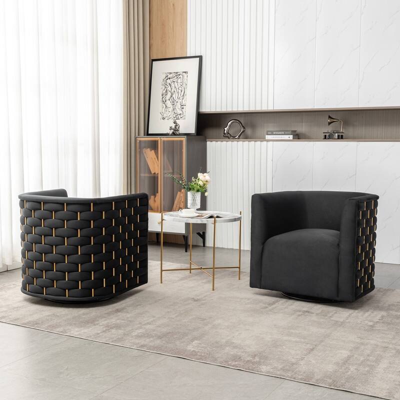 Modern Glam Velvet Upholstered 360 Degree Swivel Barrel Chair Set of 2