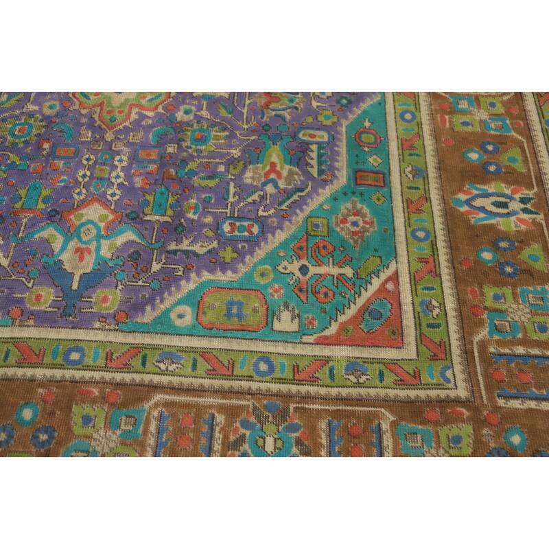 Hand Knotted Oriental 100% Wool Carpet Traditional Medallion Purples Tabriz Area Rug - 11' 0'' X 7' 10''