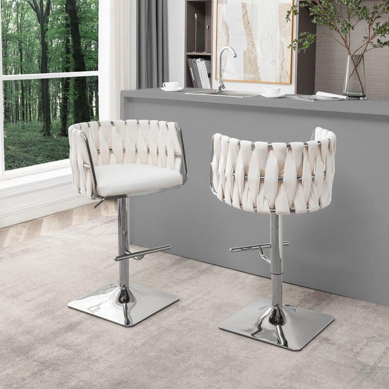 Best Quality Furniture Adjustable Upholstered Barstools with Square Chrome Finish Base (Set of 2)