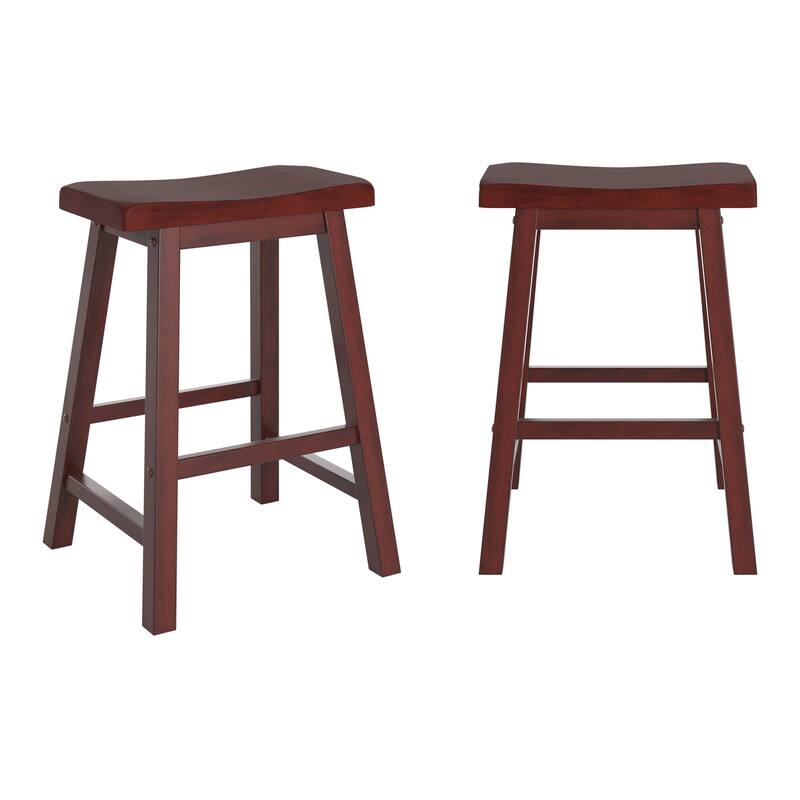Cadiz Saddle Seat 24" Counter Height Backless Stools (Set of 2) - Berry Red