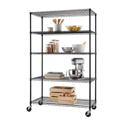 TRINITY 5-Tier 48" x 24" x 72" Wire Shelving w/ Wheels, NSF, Black