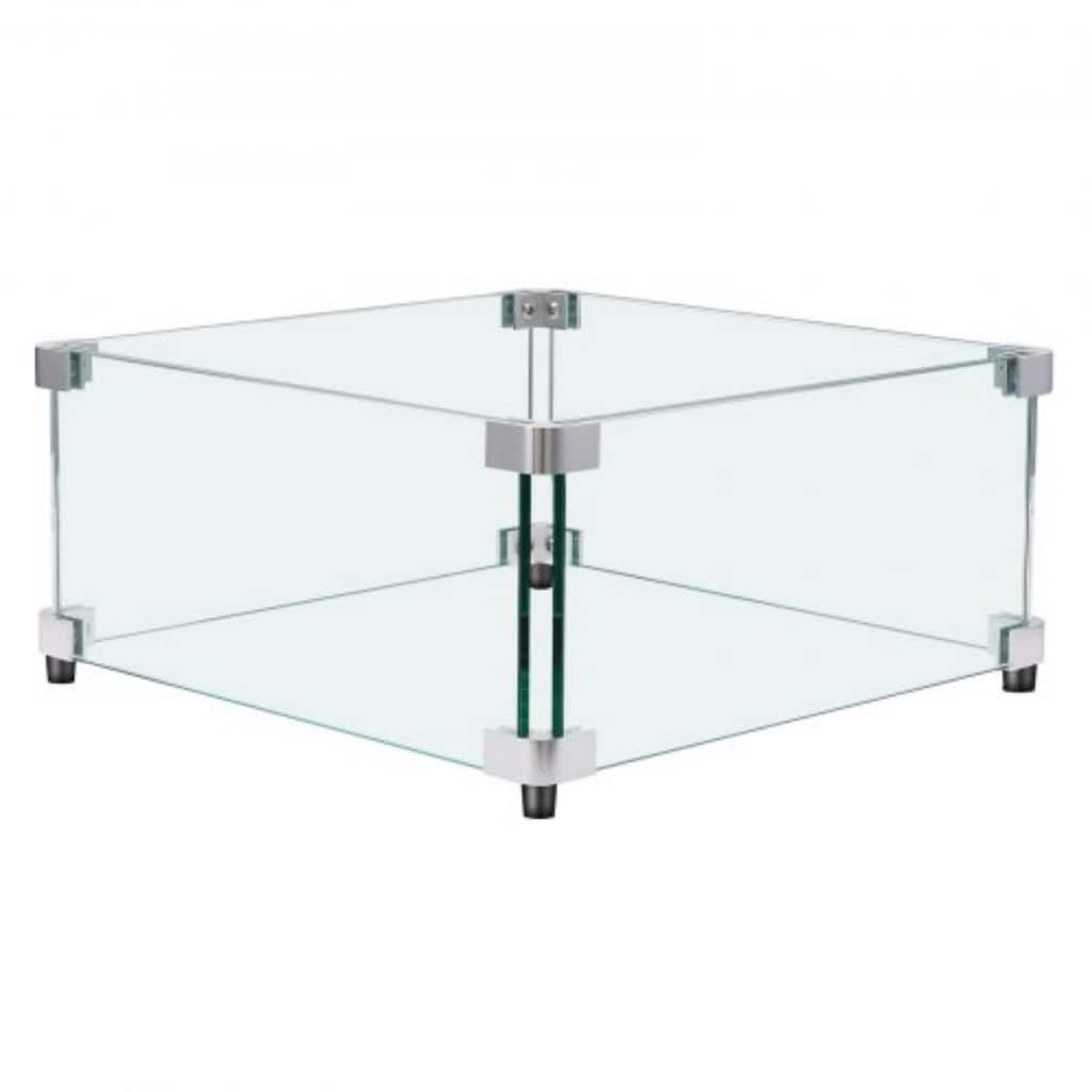 Square Fire Pit Wind Guard, Tempered Glass Shield with Bracket & Feet