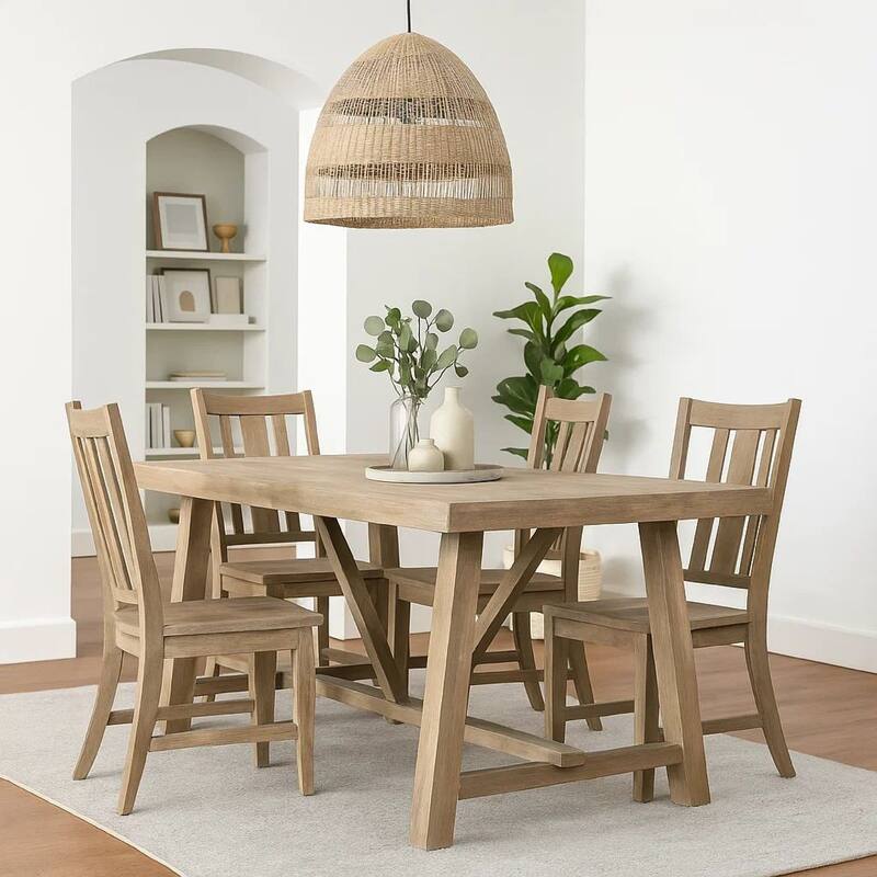 Gexy Dining Table, 84 Inch, Brown Oak Veneer, Trestle Angled Base - Oak Brown