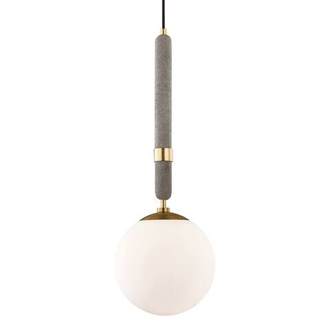 Mitzi by Hudson Valley Brielle 1-light Aged Brass Large Pendant, Opal Acid Etched Glass