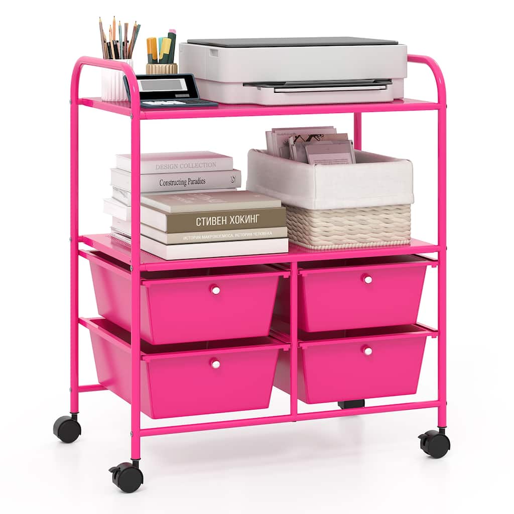 Gymax Rolling Storage Cart w/4 Drawers & 2 Shelves Multipurpose