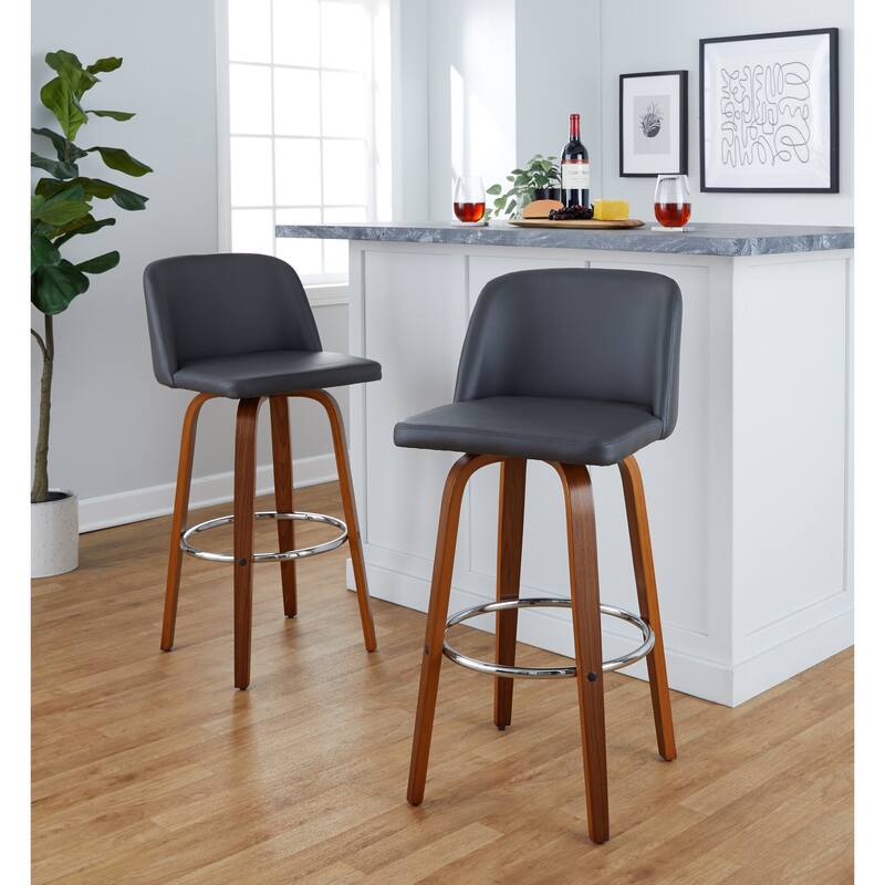 Carson Carrington Vallberga 30" Fixed-Height Bar Stool with Walnut Wood Base (Set of 2)
