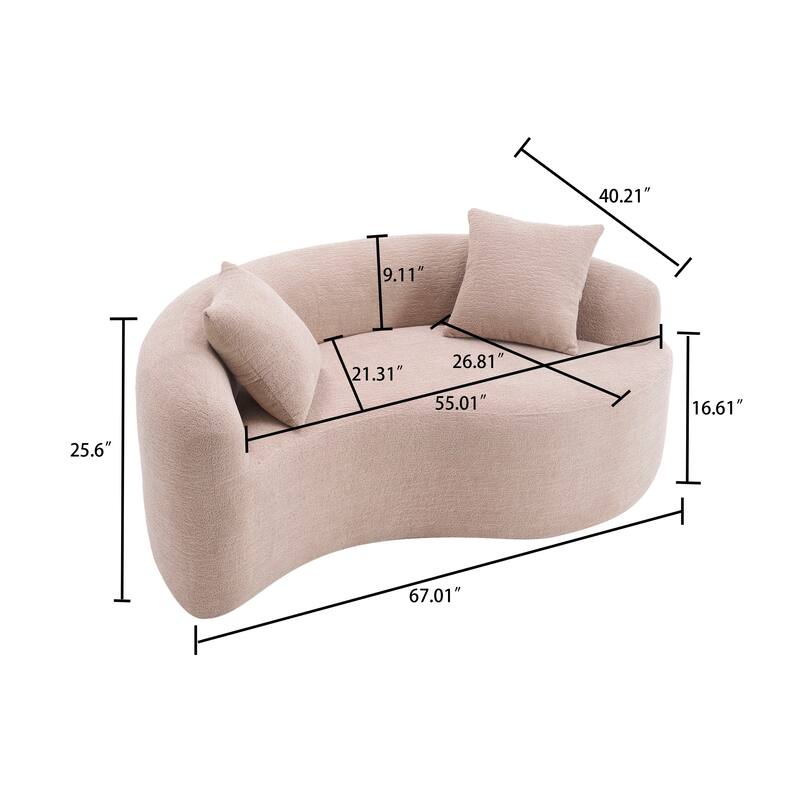 Modern 2-Seater Frame-Free Compressed Curved Chenille Upholstered Loveseat Sofa