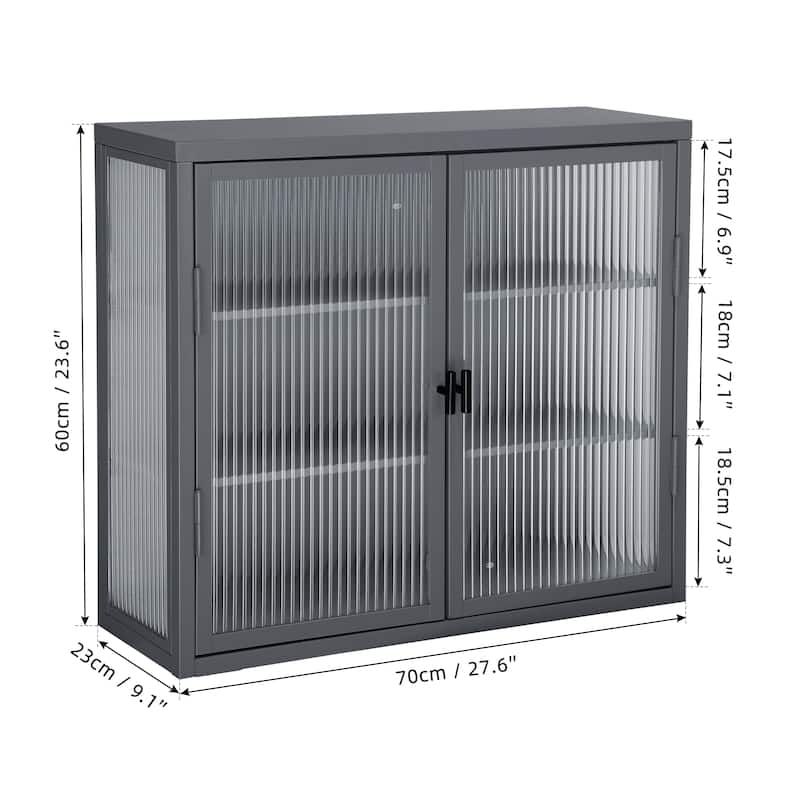Retro Haze Double Glass Door Wall Cabinet With Detachable Shelves - Bed ...
