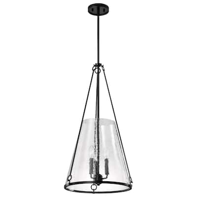 Valentine Large Pendant Black Finish Hammered Glass