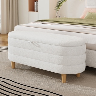 Elegant Upholstered Storage Ottoman Bench, Sherpa Fabric End of