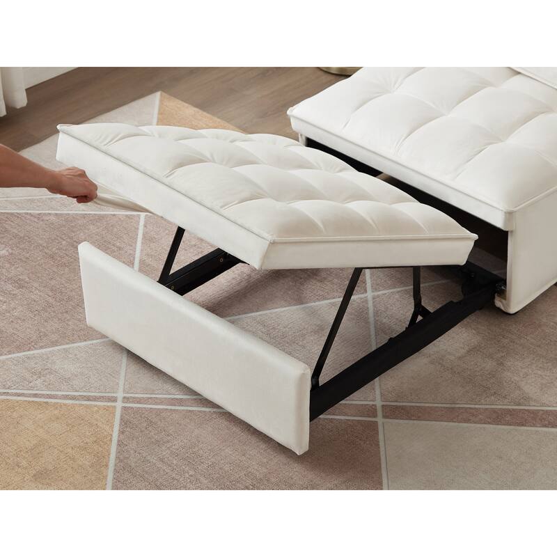 Velvet Convertible Chair Bed with Removable Back and Recliner Function