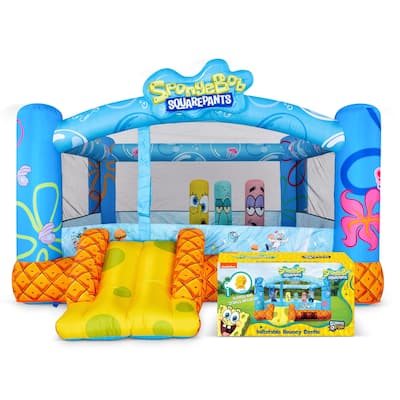 Sunny & Fun SpongeBob Inflatable Bounce House for Kids with Air Blower, Stakes & Repair Kit - One Size