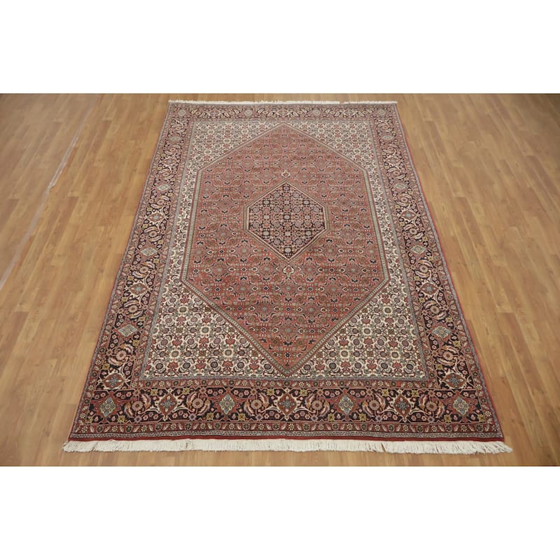 Hand Knotted Oriental 100% Wool Carpet Traditional Geometric Red Bidjar Area Rug - 9' 10'' X 6' 6''