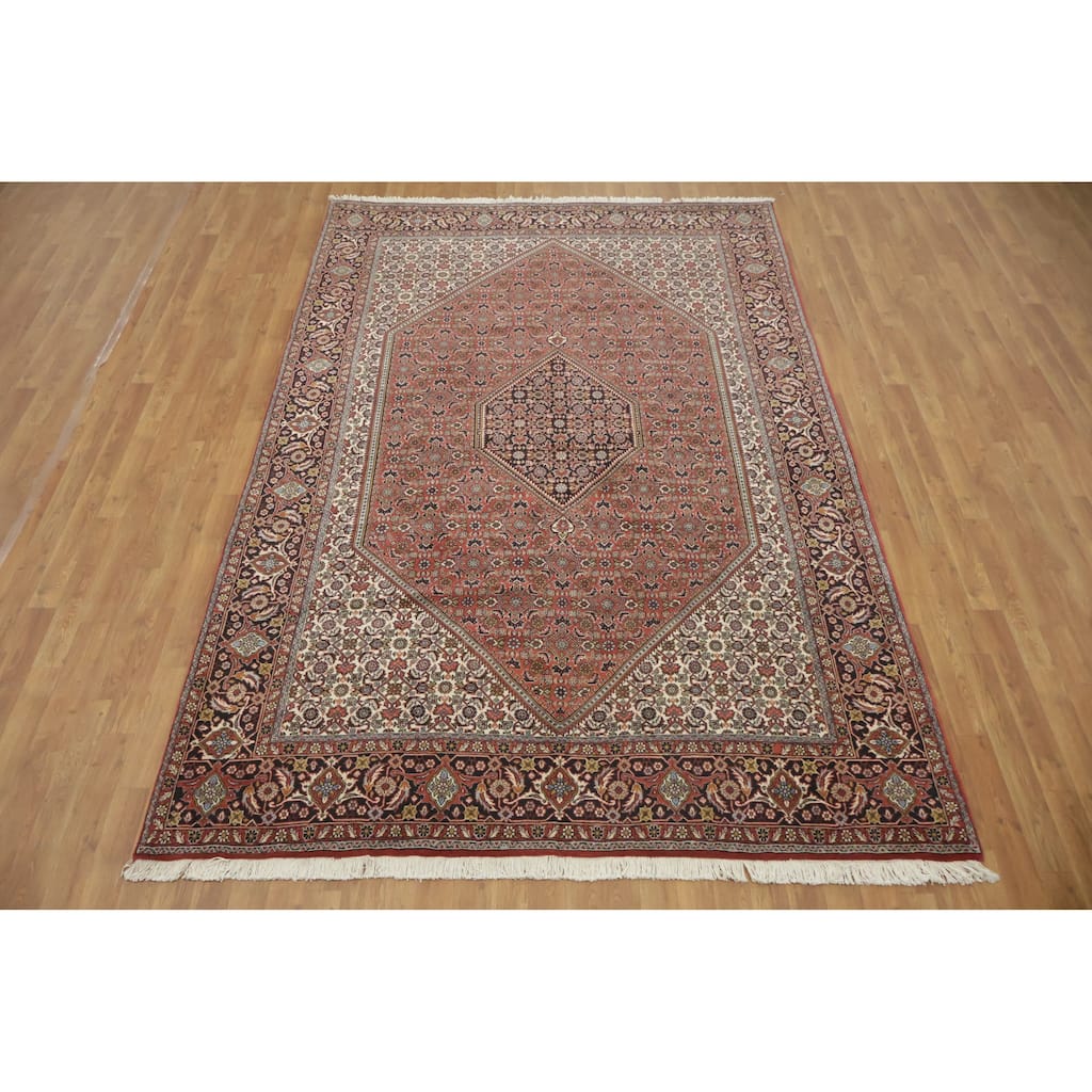 Hand Knotted Oriental 100% Wool Carpet Traditional Geometric Red Bidjar Area Rug - 9' 10'' X 6' 6''