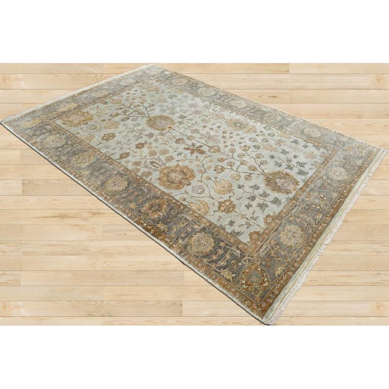 Multi Size Hand Knotted Blue Traditional Oushak Wool Oriental Area Rug - 6' 1'' x 8' 10''