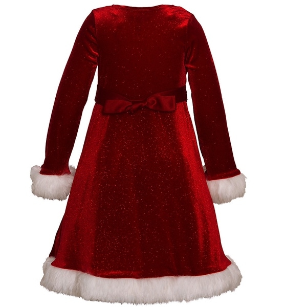 Bonnie Jean Big Girls Faux Fur Trim Glitter Stretch Velvet Empire Waist Dress