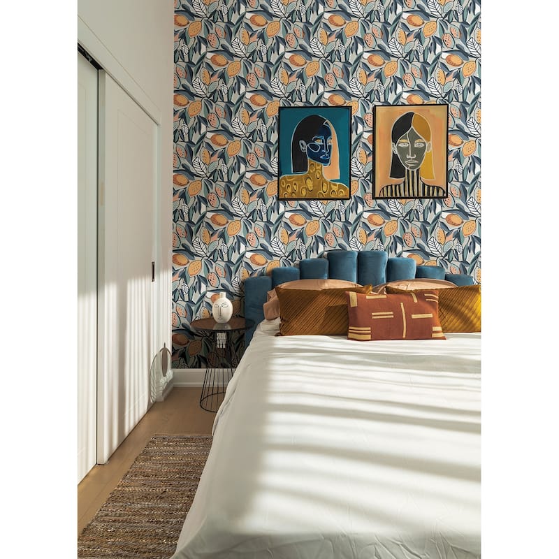 A-Street Prints Meyer Teal Citrus Wallpaper
