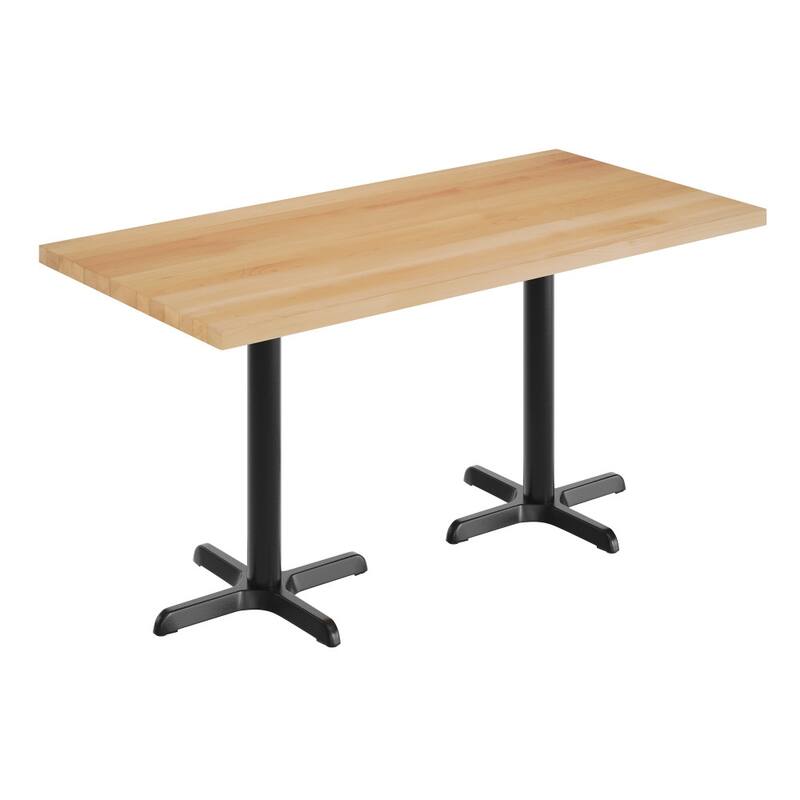 Rectangular Solid Wood Commercial Tabletop with 22" x 22" Dining Height X-Base - Natural Top/Black Base - 30"W x 60"D x 29.5"H