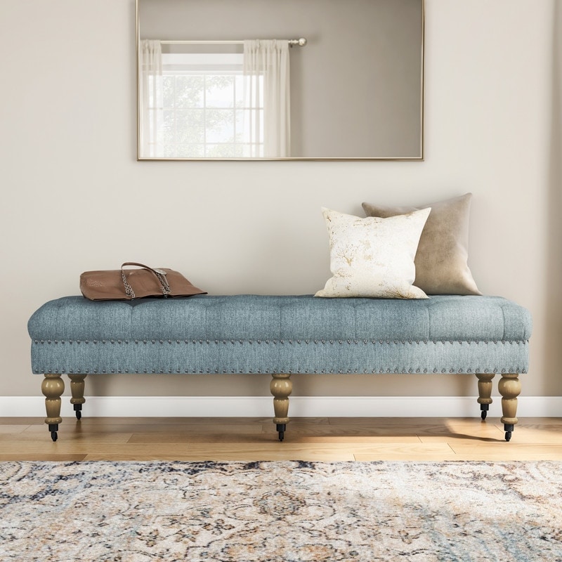 Linon Copper Grove Pereiaslav 62-inch Tufted Light Blue Bench