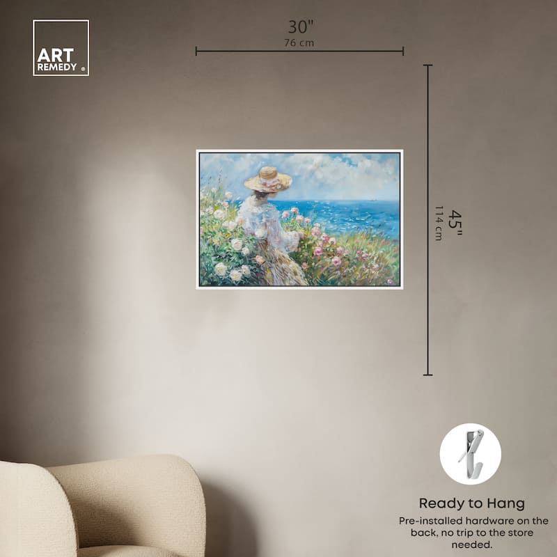 Art Remedy Gentle Sea Framed Impressionism 1 Piece Canvas Wall Art /Monet And Van Gogh Inspired Art