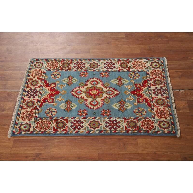 Light Blue Kazak Foyer Rug Handmade Traditional Wool Carpet - 2'0" x 3'0"