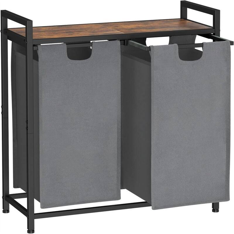 Laundry Hamper with 2 Section - 28.74"L x 11.81"W x 28.54"H - Rustic Brown+Grey