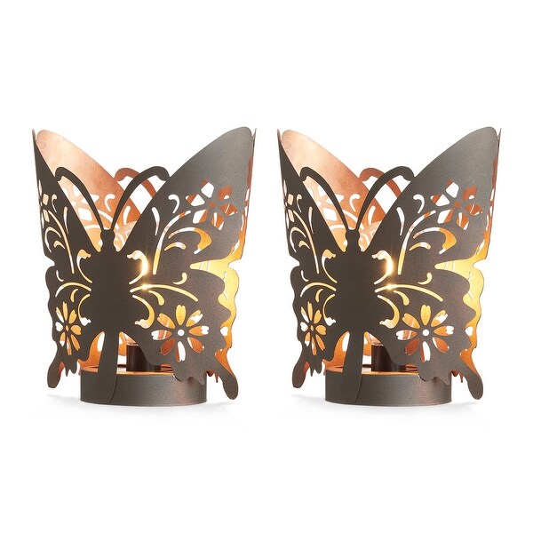 Glitzhome Set of 2 Outdoor Metal Bird/Butterfly Cutout Solar
