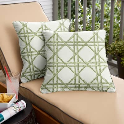 Sorra Home Sunbrella Bamboo Graphic Indoor/Outdoor Corded Square Pillows (Set of 2)