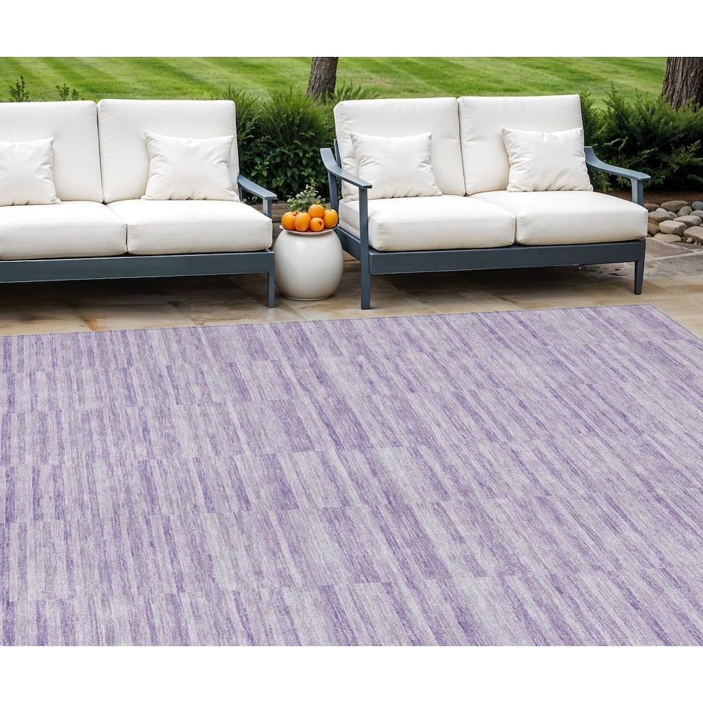 HomeRoots Striped Transitional Rectangle Outdoor Rug