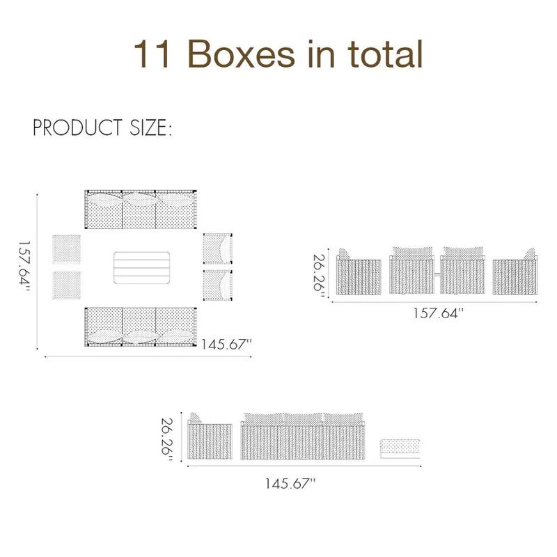 PURPLE LEAF Santorini 6-11 Piece Grey Patio Conversation Set with Ottoman and Cushion Sofas Sectional for living room