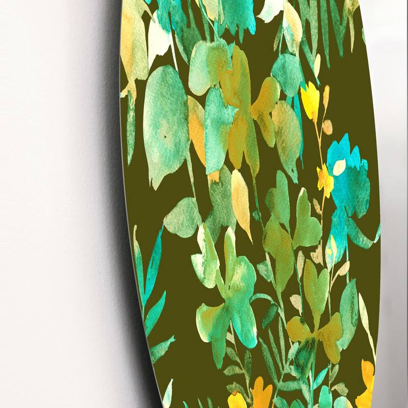 Designart 'Yellow And Green Tropical Plants On Dark Green' Patterned