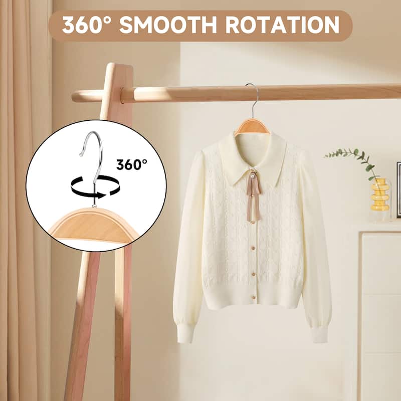BP4U Wooden Clothes Hangers, Lightweight Slim Birch Wood Shirt Top Hangers for Dress, Sweaters, Jackets, and Camisoles