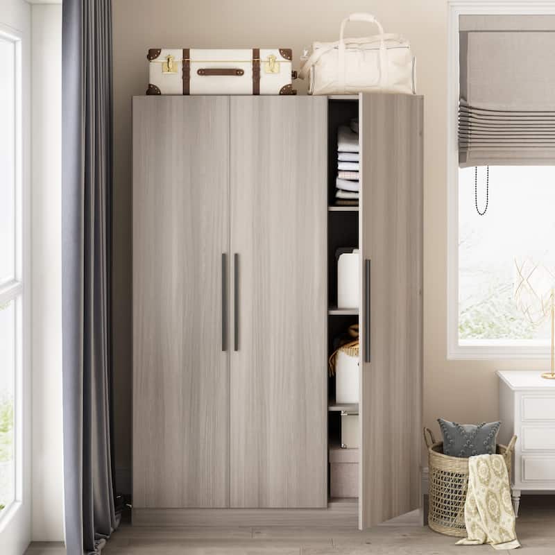 Wardrobe Armoire Wooden Closet Cabinet 6 Storage Cube and Hanging Rod