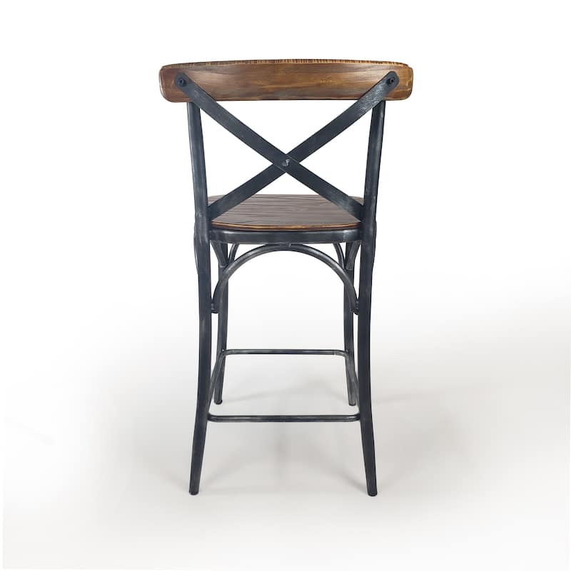 Natural Wood and Brushed Silver Barstool