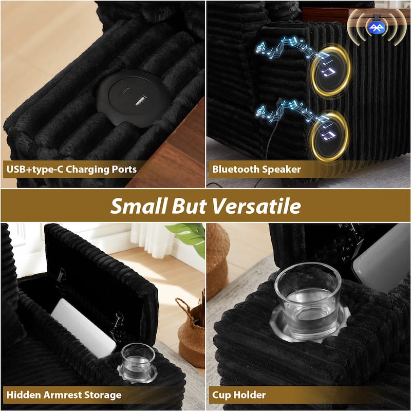 Versatile Chaise Lounge Single Sofa Chair with Ottoman, Swivel Table, Storage Armrest, Cup Holder, Bluetooth Speaker and USB