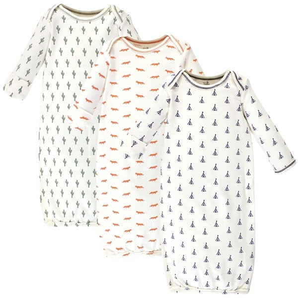 slide 1 of 1, Touched by Nature Baby Organic Cotton Long-Sleeve Gowns 3pk, Prints, 0-6 Months - Prints Tribal 0-6 Months - Prints Tribal