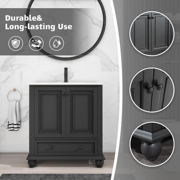 Retro Bathroom Vanity Cabinet Solid Wood Classic with Ceramic Drop-in Sink Paint