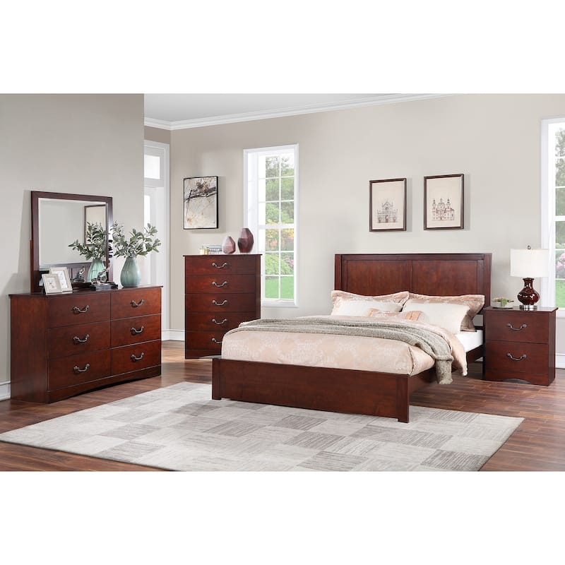 Wooden Eastern King Bed with 2 Panels Headboard Design