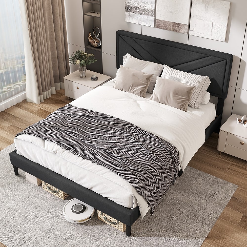 Gymax Twin / Full / Queen Size Bed Frame w/ Tufted Headboard & Wooden