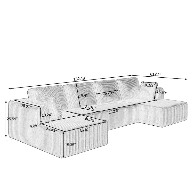Modular U shape Sectional Sofa,Modern Sleeper Couch with Chaise Lounge